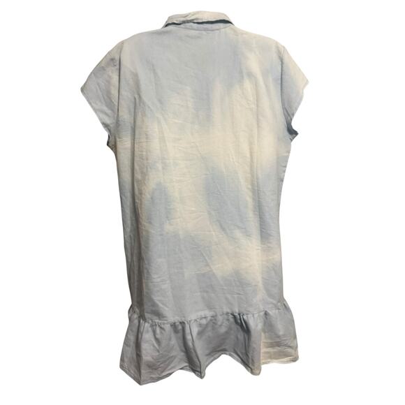 Floral Blooming Light Blue Chambray Ruffle-Hem Short-Sleeve Shirt Dress Size XXL - Picture 3 of 4